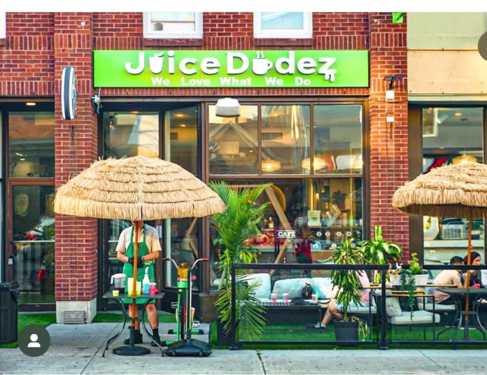 Colorful spread of fresh juices, smoothies and desserts for Toronto catering